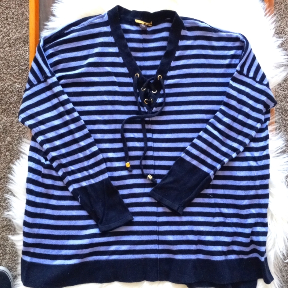 Dana Buchman Blue Striped Long Sleeve Top